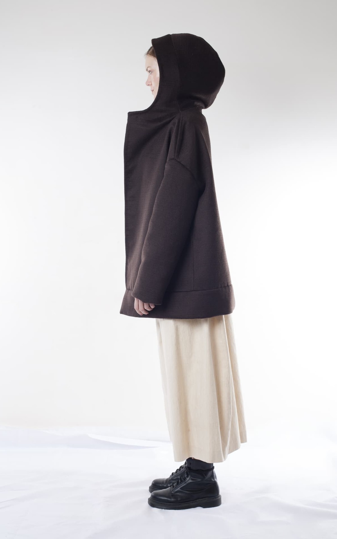 Naga Coat, worn in the studio — side